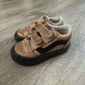 Vans Toddler Old Skool V Shoe Party Glitter Black/Gold Size 5